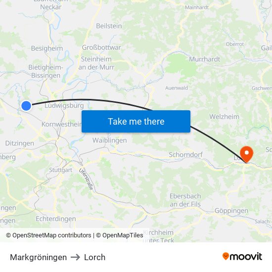 Markgröningen to Lorch map