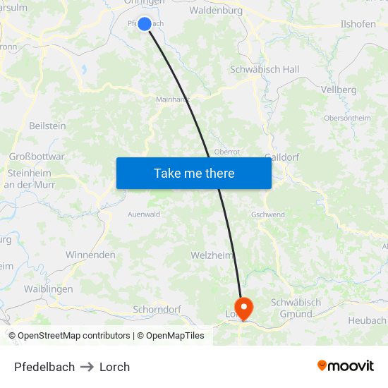 Pfedelbach to Lorch map