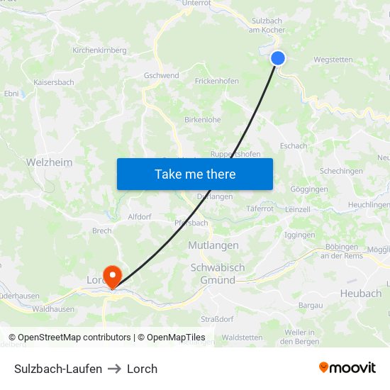 Sulzbach-Laufen to Lorch map