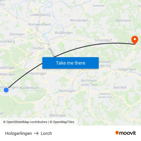 Holzgerlingen to Lorch map