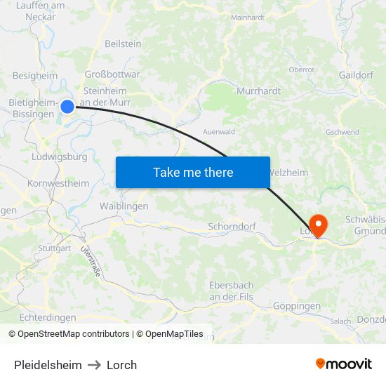 Pleidelsheim to Lorch map