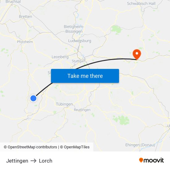 Jettingen to Lorch map