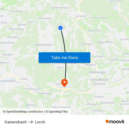 Kaisersbach to Lorch map