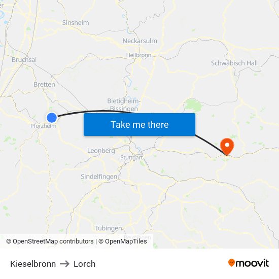 Kieselbronn to Lorch map