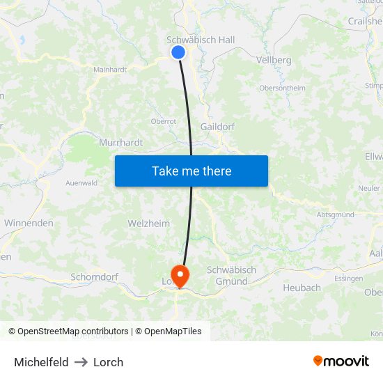 Michelfeld to Lorch map