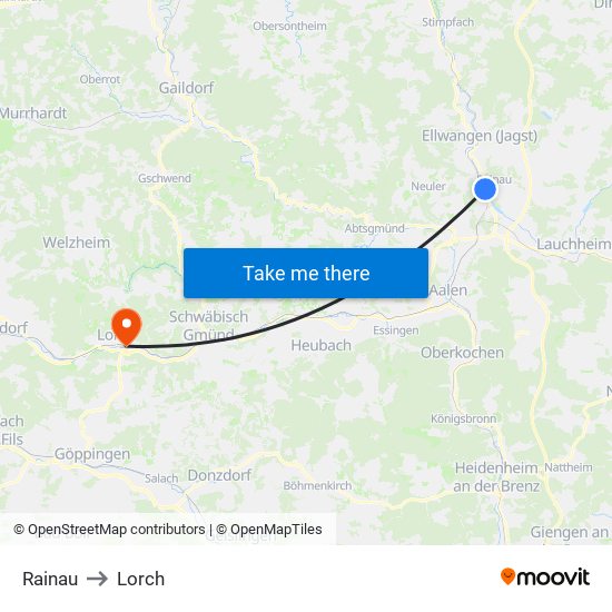 Rainau to Lorch map