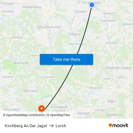 Kirchberg An Der Jagst to Lorch map