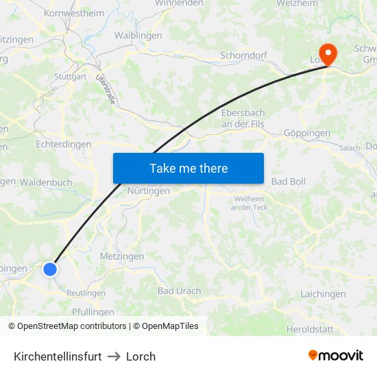 Kirchentellinsfurt to Lorch map