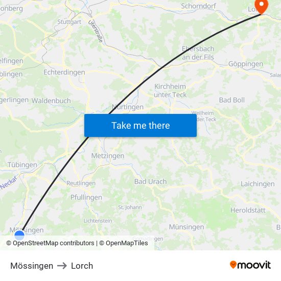 Mössingen to Lorch map