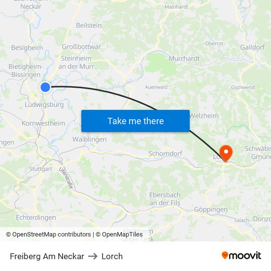 Freiberg Am Neckar to Lorch map