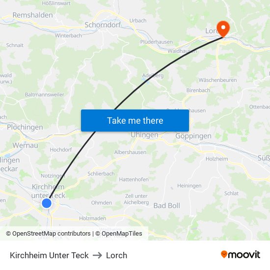 Kirchheim Unter Teck to Lorch map