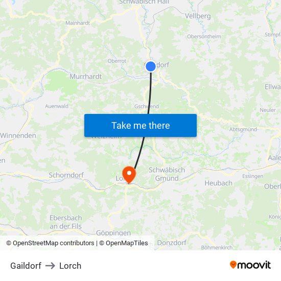 Gaildorf to Lorch map