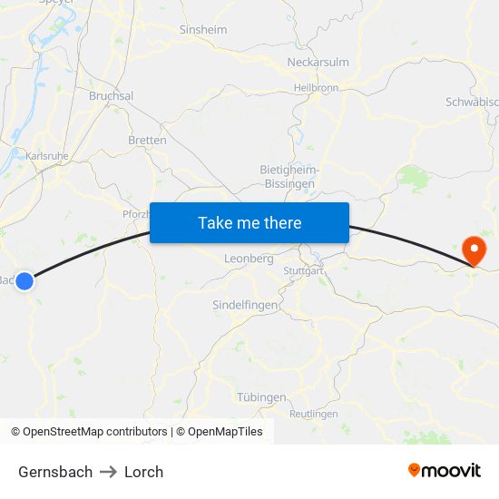 Gernsbach to Lorch map