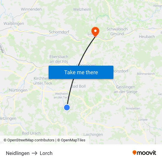 Neidlingen to Lorch map