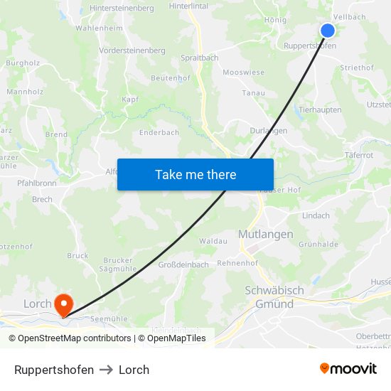 Ruppertshofen to Lorch map