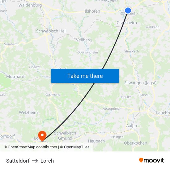 Satteldorf to Lorch map