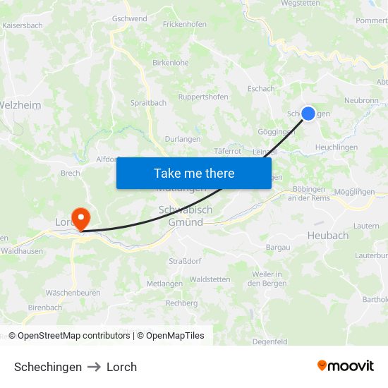 Schechingen to Lorch map