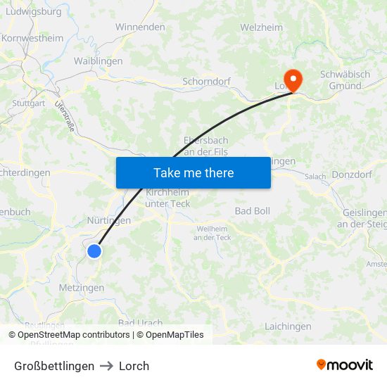 Großbettlingen to Lorch map