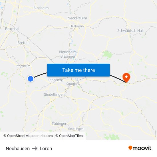 Neuhausen to Lorch map