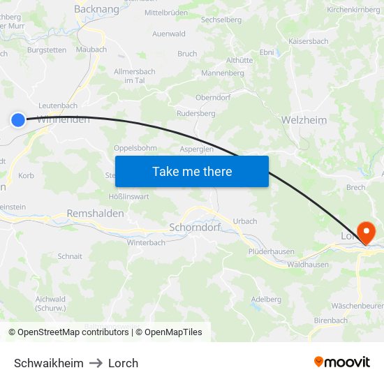Schwaikheim to Lorch map