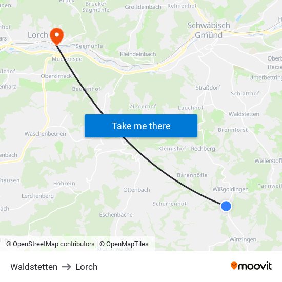 Waldstetten to Lorch map