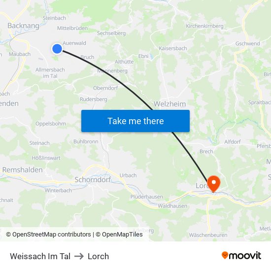 Weissach Im Tal to Lorch map