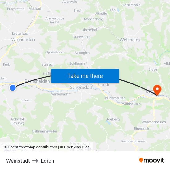 Weinstadt to Lorch map