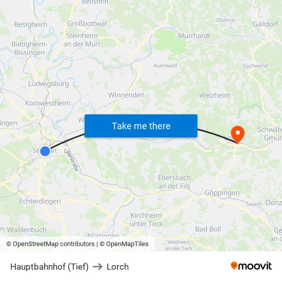 Hauptbahnhof (Tief) to Lorch map