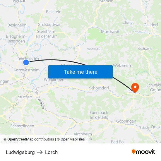 Ludwigsburg to Lorch map