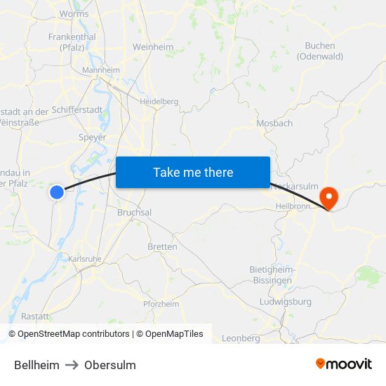 Bellheim to Obersulm map