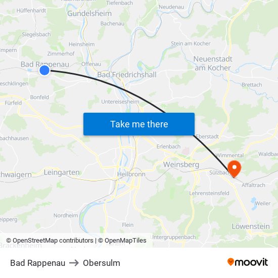 Bad Rappenau to Obersulm map