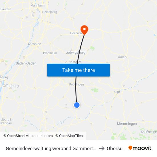 Gemeindeverwaltungsverband Gammertingen to Obersulm map