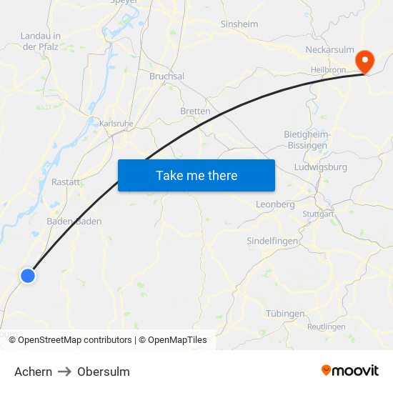 Achern to Obersulm map