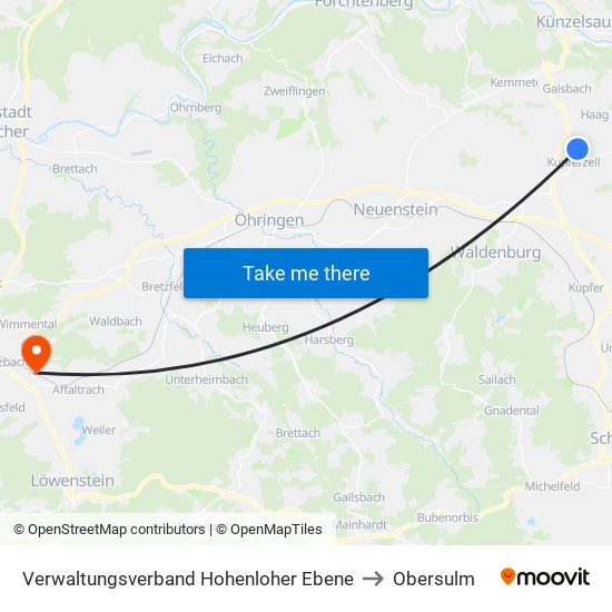 Verwaltungsverband Hohenloher Ebene to Obersulm map