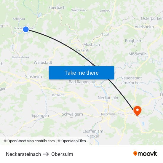 Neckarsteinach to Obersulm map