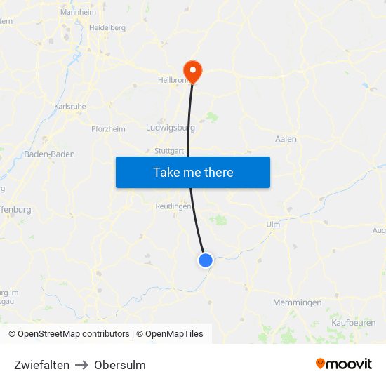 Zwiefalten to Obersulm map