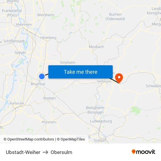 Ubstadt-Weiher to Obersulm map