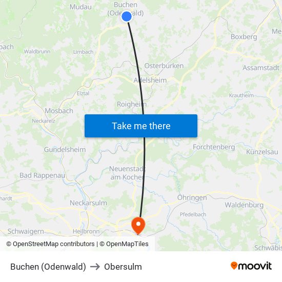 Buchen (Odenwald) to Obersulm map