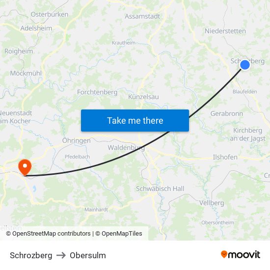 Schrozberg to Obersulm map