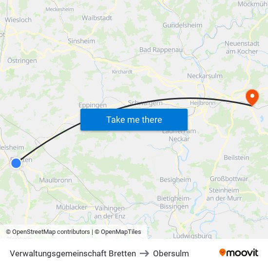 Verwaltungsgemeinschaft Bretten to Obersulm map