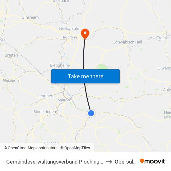 Gemeindeverwaltungsverband Plochingen to Obersulm map