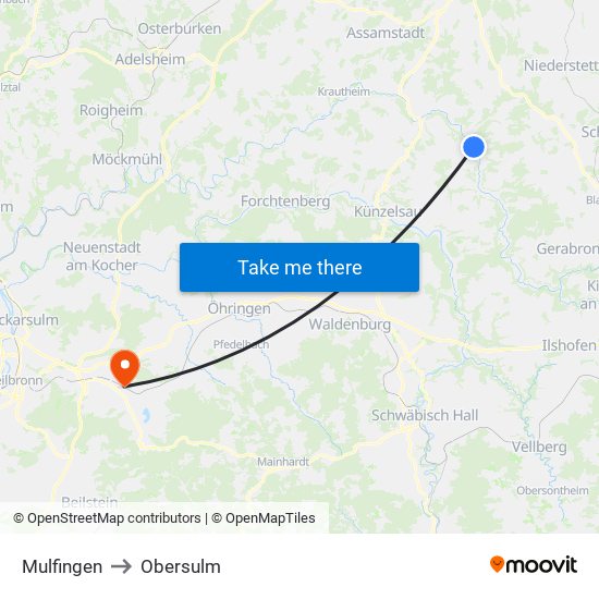 Mulfingen to Obersulm map
