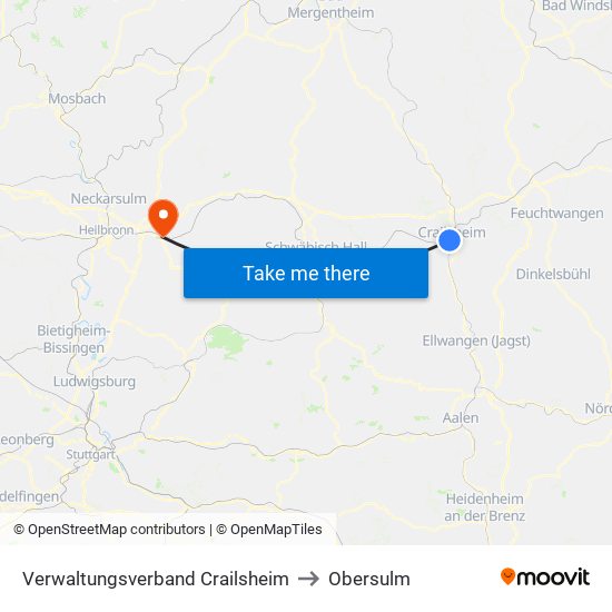 Verwaltungsverband Crailsheim to Obersulm map