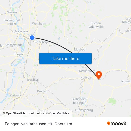 Edingen-Neckarhausen to Obersulm map