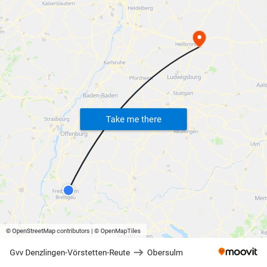 Gvv Denzlingen-Vörstetten-Reute to Obersulm map