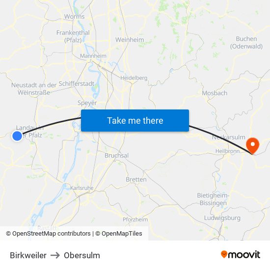 Birkweiler to Obersulm map