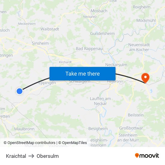 Kraichtal to Obersulm map