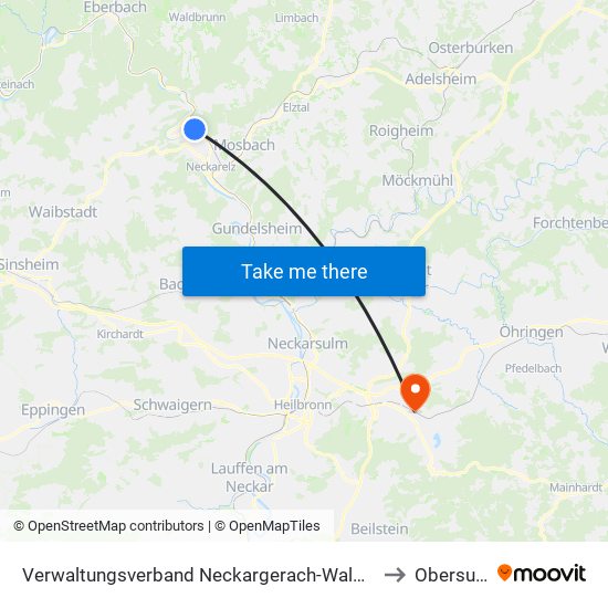 Verwaltungsverband Neckargerach-Waldbrunn to Obersulm map