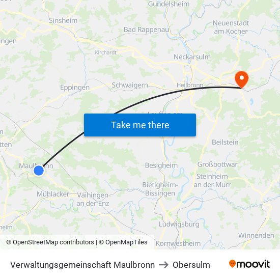 Verwaltungsgemeinschaft Maulbronn to Obersulm map