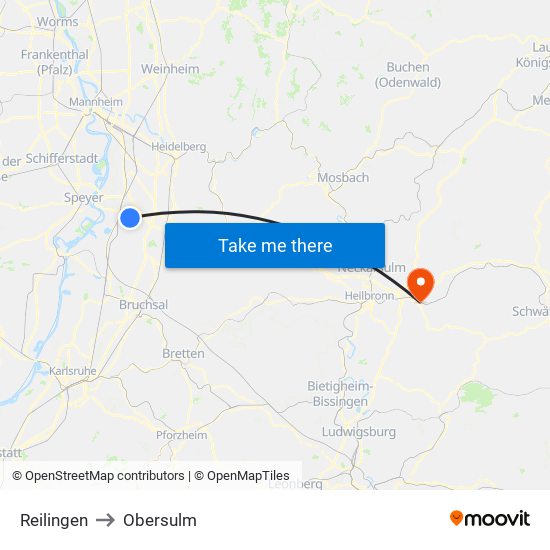 Reilingen to Obersulm map